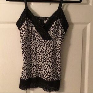 White House Black Market Black & White Leopard Lace-Trim Cami